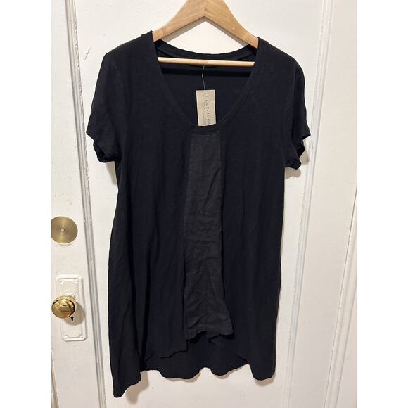 Cut Loose Dark Grey/black Short Sleeve T Shirt Asymmetrical Hem Linen Cotton | S - Picture 1 of 6